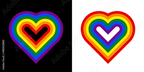 Rainbow heart-shaped striped pattern. Homosexual valentine day concept. Gay and LGBTQIA pride. Design texture for fabric, banner, poster, backdrop, wall. Vector illustration.