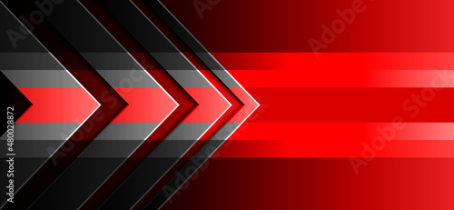 Red abstract background gradient black. Hi-tech pattern with gray arrowhead. Design elements for banner, template, card, cover, poster, backdrop, wall. Vector illustration.