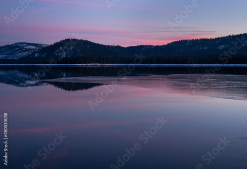 Snow and Ice; Winter Sunset on Lake Almanor 