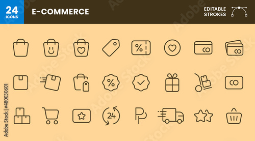 Basic e-commerce icon set. Smooth rounded shopping icons.