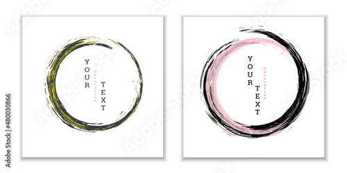 Zen ink circle emblem. Set. Paint strokes. Multi-colored strokes. Design template for the design of banners, posters, booklets, covers, magazines. EPS 10