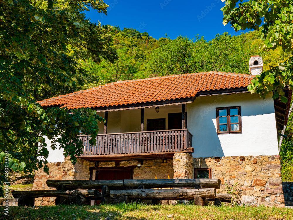 Traditional 19th century Serbian house at Lepenski Vir, Serbia