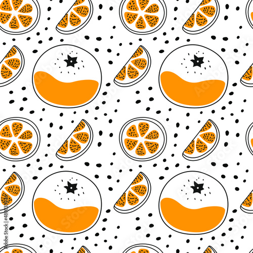 Seamless vector pattern with tangerines and orange slices