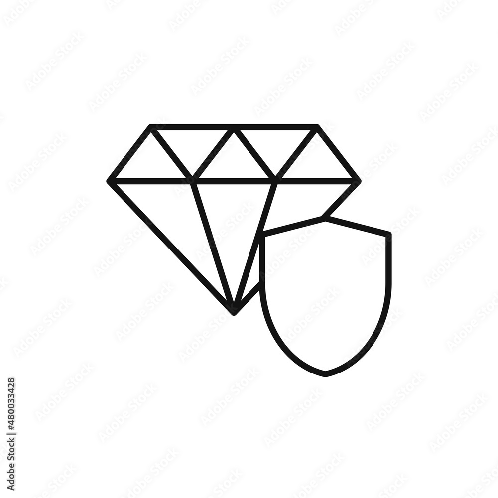 Diamond gemstone vector icon for jewelry with protection sign Diamond gemstone vector icon for jewelry with protection sign