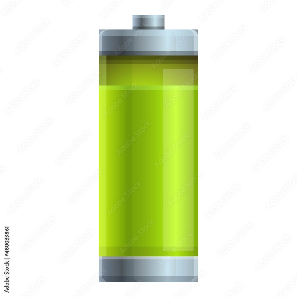 Green battery icon cartoon vector. Charge energy. Full level Green battery icon cartoon vector. Charge energy. Full level