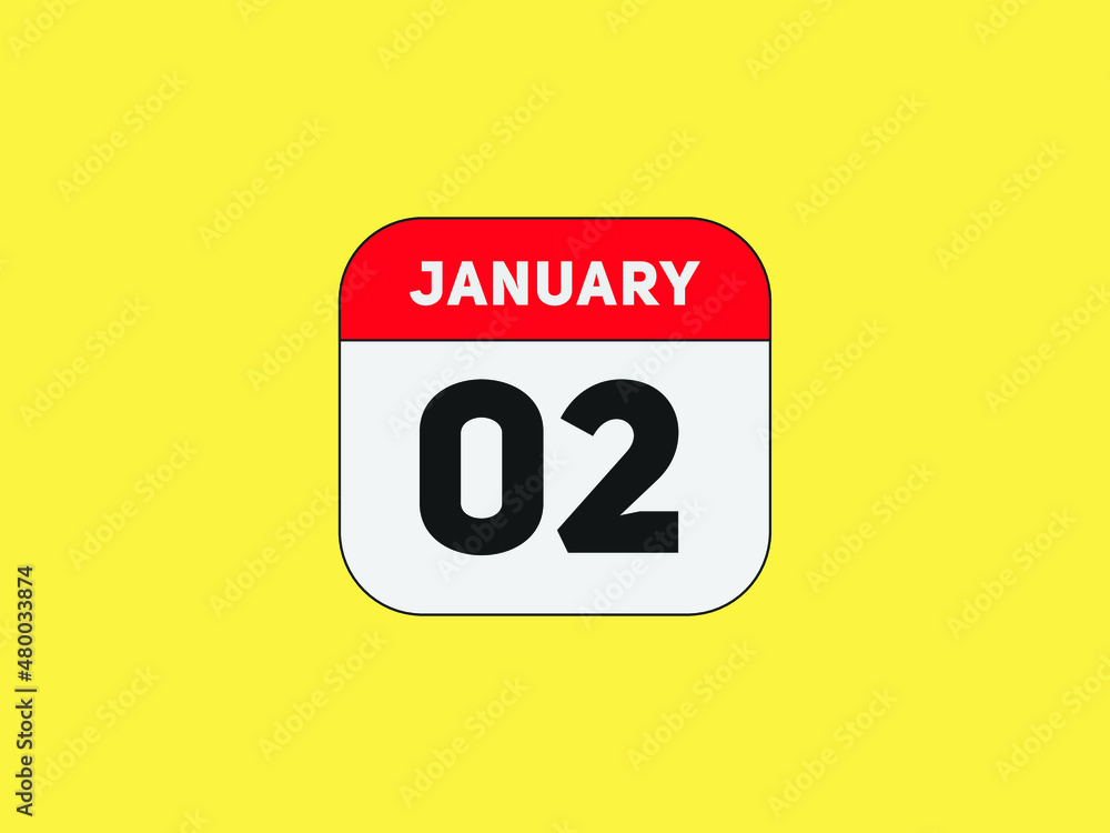 January 02 text calendar reminder. 2nd January daily calendar icon template January 02 text calendar reminder. 2nd January daily calendar icon template
