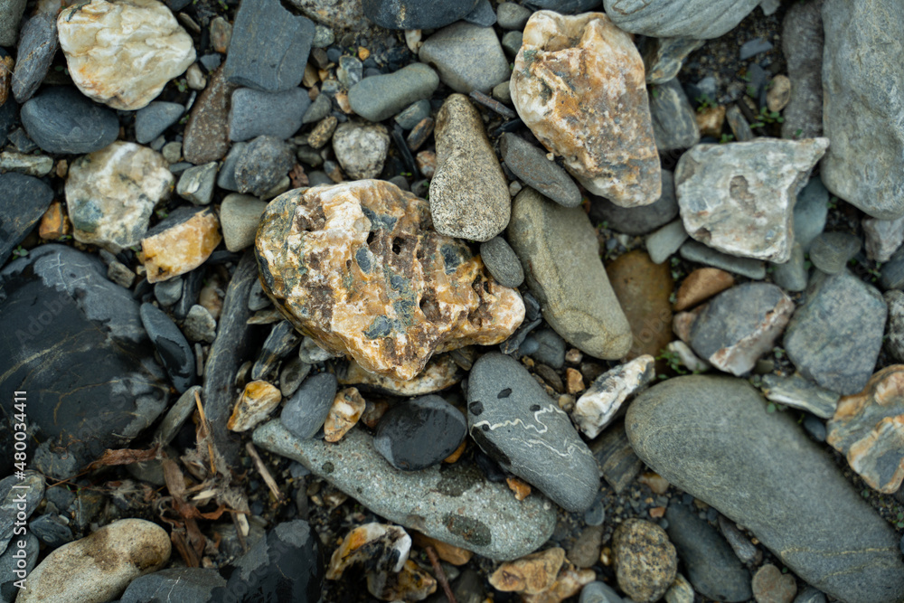 Blue and yellow construction stones closeup, High quality photo