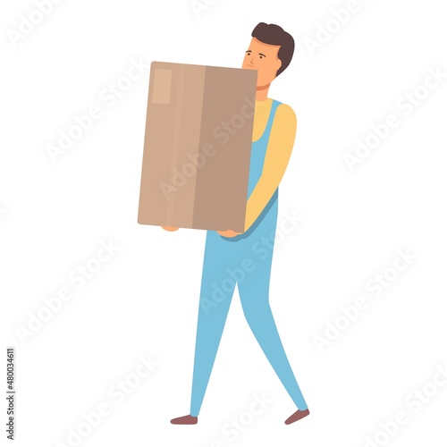 Relocation service icon cartoon vector. Move box. Home furniture
