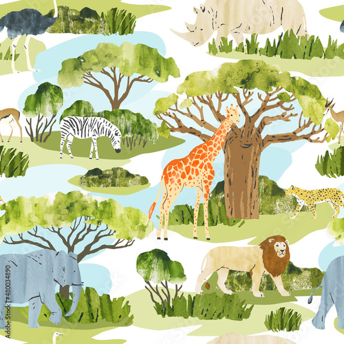 Photography Vector seamless pattern with african animals