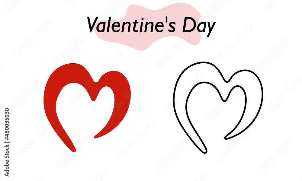 A symbol of love for Valentine Day. The heart is red and the heart is in lines. Vector illustration.