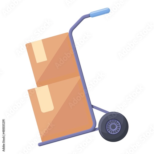 Box cart relocation icon cartoon vector. Move house. Cargo delivery