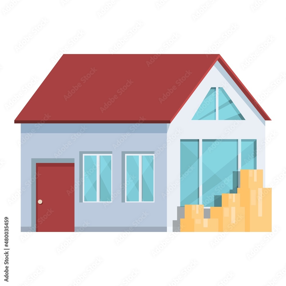 House relocation icon cartoon vector. Home move box. Truck delivery House relocation icon cartoon vector. Home move box. Truck delivery