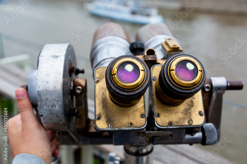 Vintage binoculars for sightseeing tours look-see optical mechanism