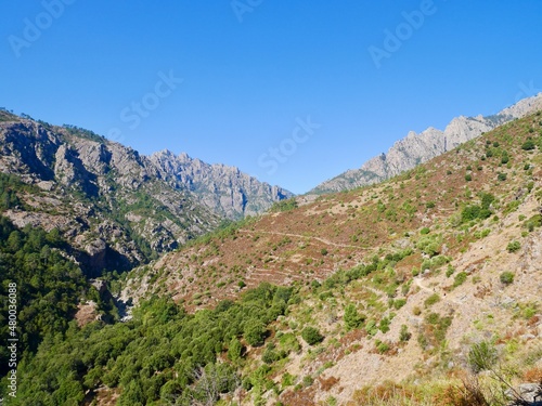Beautiful Tavignano valley on a clear sunny day, close to Corte. Corsica, France.