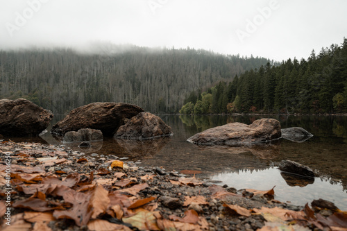 Black lake at autumn  the largest glacial lake in Czech republic  Sumava national park