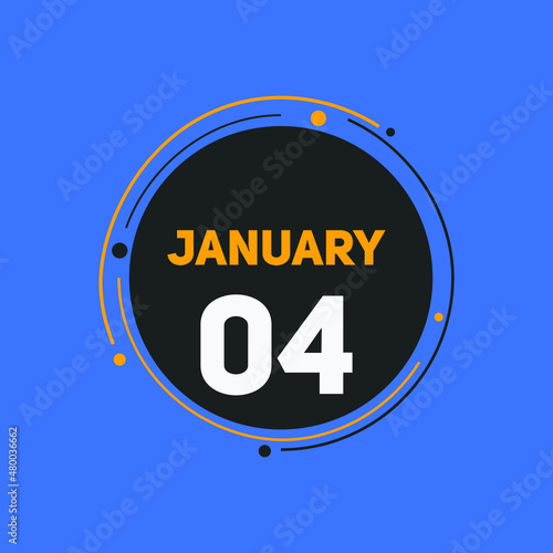 January 04 text calendar reminder. 4th january daily calendar icon vector. 
