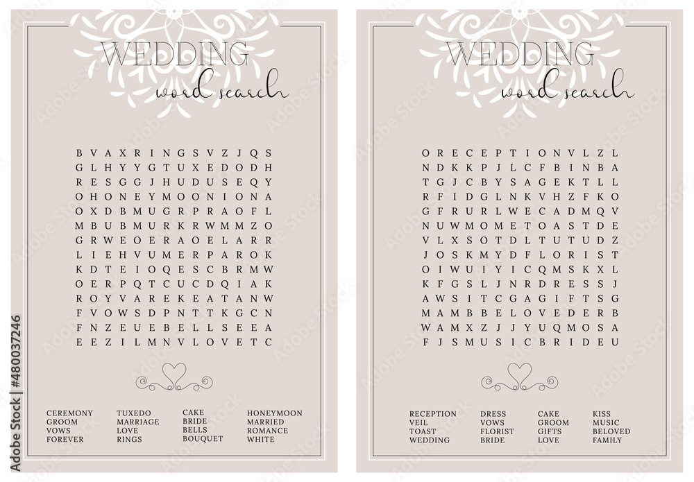 Set wedding word search puzzle Bridal shower crossword trivia Set wedding word search puzzle Bridal shower crossword trivia