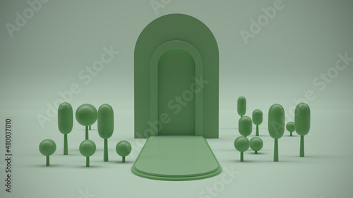 abstract tree background whit product stand, 3d illustration