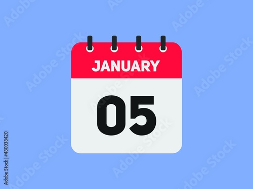January 05 text calendar reminder. 5th january daily calendar icon vector. 
