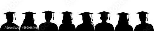 Graduate students in academic square cap, silhouette. Vector illustration