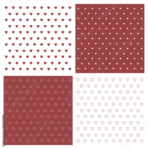 Love seamless patterns set with hearts, lovely cards, Valentine's day, nice love collection art, design for decoration, wrapping paper, print, fabric or textile, vector illustration