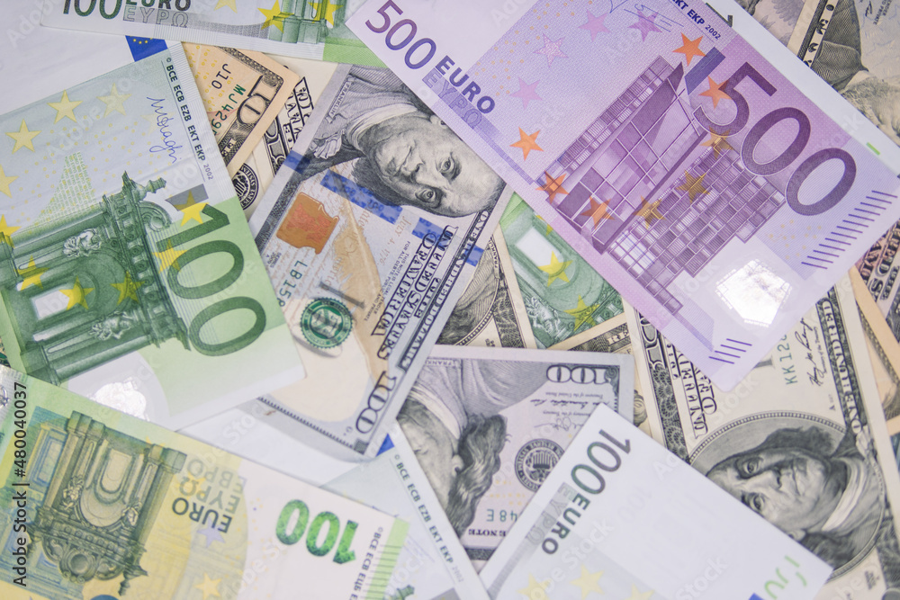 american and european currency dollars euro close up background american and european currency dollars euro close up background
