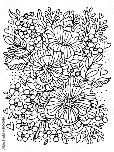Flowers drawing and sketch with line-art on white backgrounds. Great for anti stress coloring pages. Zentangl style  art print.