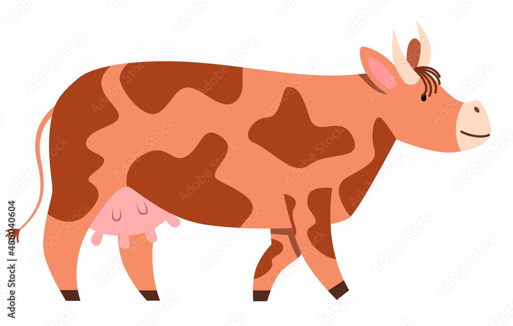 Farm animals, cattle. Vector illustration of a flat-headed tiger in a flat style isolated on a white background. Farm animals, cattle. Vector illustration of a flat-headed tiger in a flat style isolated on a white background.