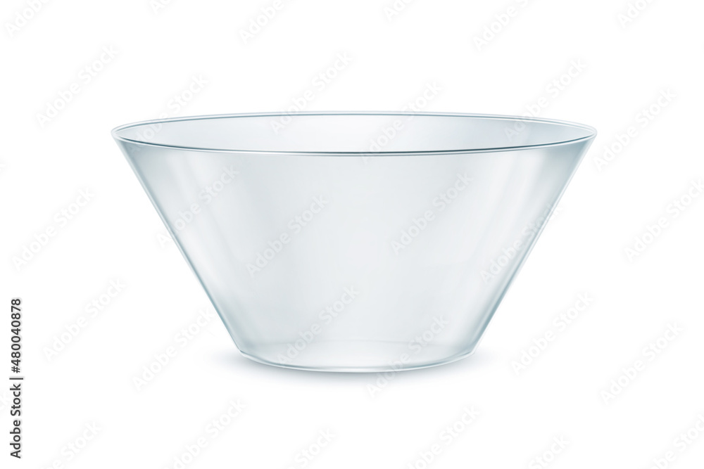 Glass bowl isolated on white background. Close up view of an empty  transparent cup. Glass plate 3D rendering model, mixing bowl, glossy dish.  Side or front view. Stock-Foto | Adobe Stock