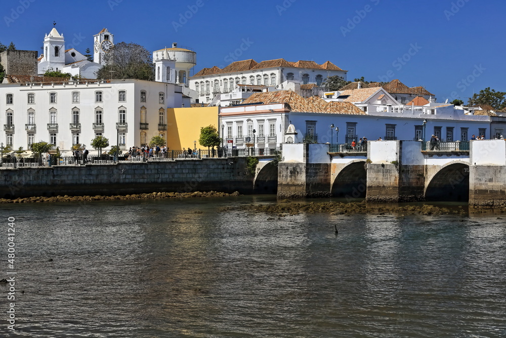 Fototapeta premium So-called Ponte Romana-Bridge from the 12th c.spanning Gilao river. Tavira-Portugal-058
