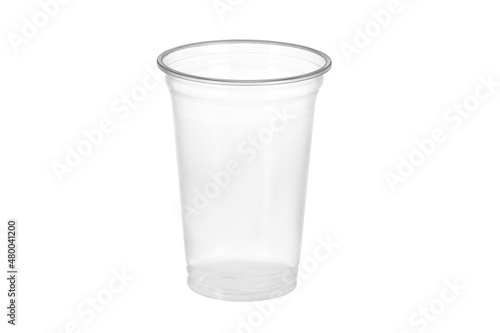 Plastic transparent cup for coffee, tea, chocolate and other hot drinks. Plastic party cup mockup. Disposable Cups set. Take out mugs front view and space for your design.