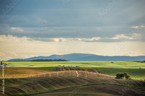 landscape with fields, sky, and mountains, autumn, Turiec, Slovakia, Europe