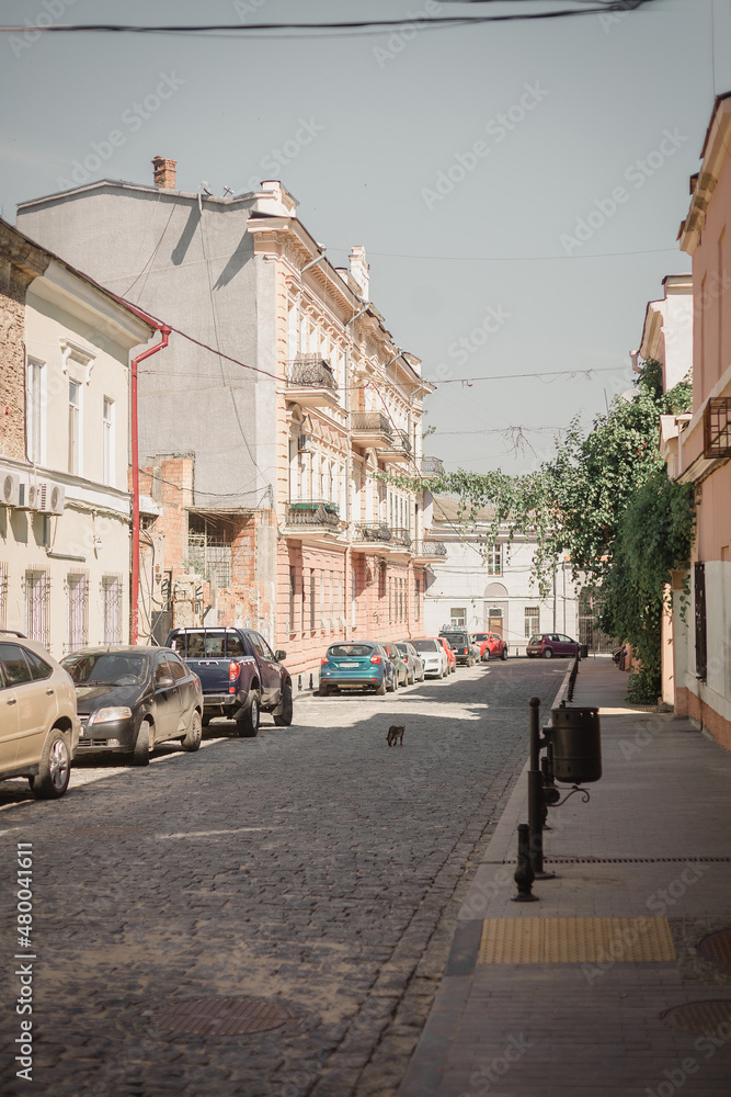 streets in the old district of the city of Odessa in Ukraine, Europe
