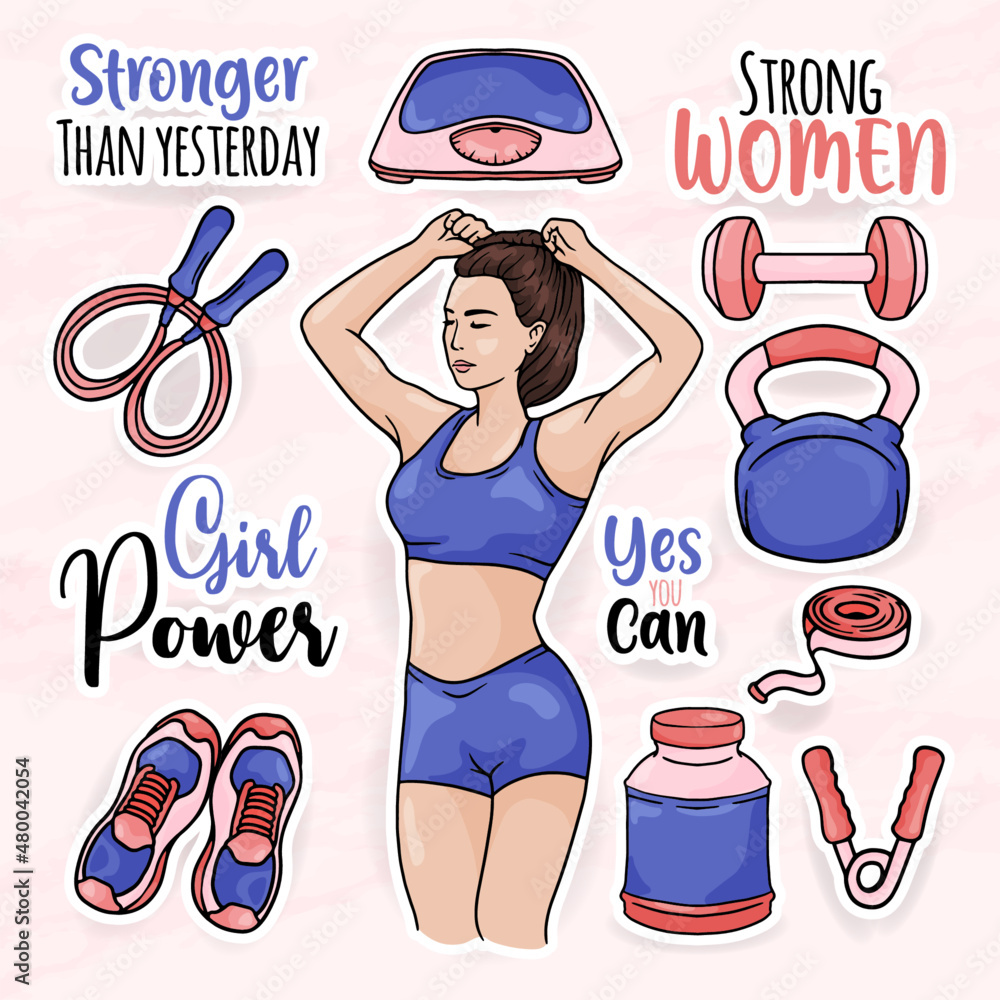 healthy women sticker clip art collections set with girl gym