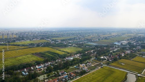 Aerial photography close-up of Zhangjiagang Shanghai-Sutong Highway-Railway Yangtze River Bridge photo