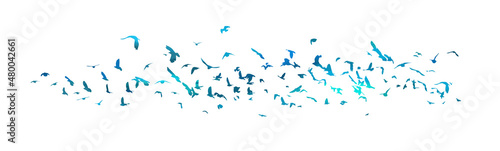 Canvastavla A flock of blue birds. Vector illustration