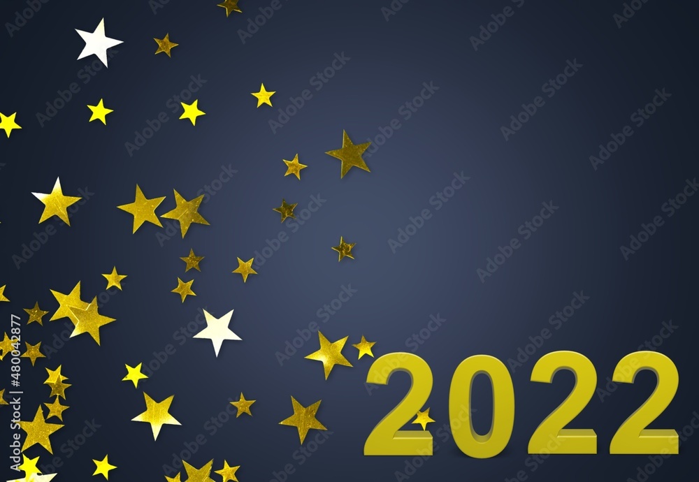 Word Horoscope 2022. Letters on dark background decorated with starry.