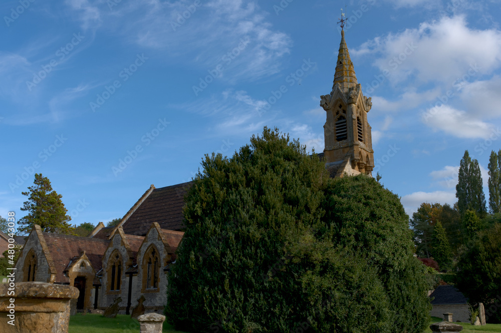 church tower under a blue sunny sky