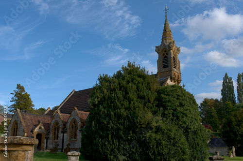 church tower under a blue sunny sky