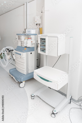 Technologically advanced equipment in CT or MRI Scan room. Modern hospital laboratory. Interior of radiography department. Magnetic resonance diagnostics machine. © Maksim