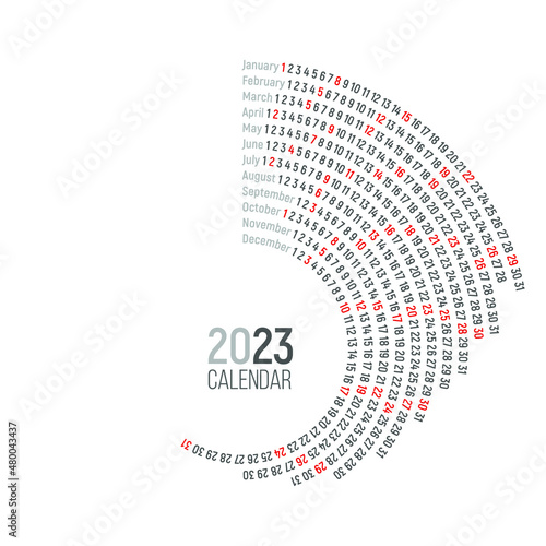 Round calendar 2023 on a white background. Vector illustration photo