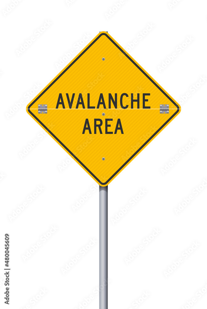 Vector illustration of the avalanche area yellow road sign Vector illustration of the avalanche area yellow road sign