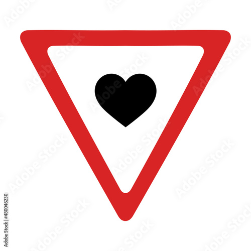 Give way to heart traffic sign, creative love concept, vector illustration