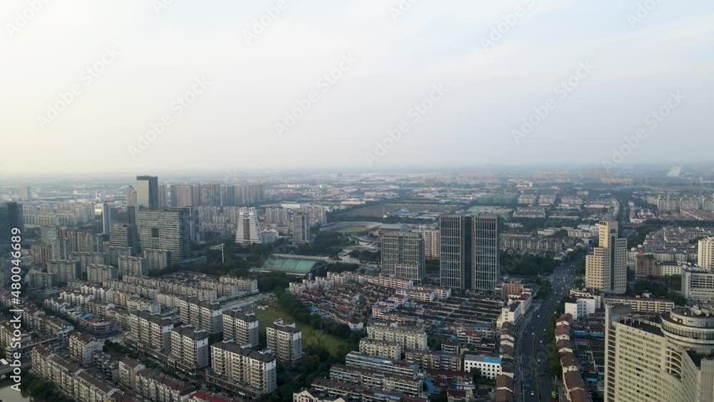 Aerial photography of Zhangjiagang city architecture skyline Aerial photography of Zhangjiagang city architecture skyline