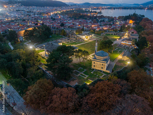 Aerial drone view photo of city and castle and mosque of Ioannina with famous lake , Epirus, Greece