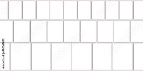 Group of White Blanks Mockups with Various Sizes Lying on neutral Grey background  Flat lay . Geometric Paper Blank Mock Up.  Branding Identify  Business Cards  Magazine pages and Social Posts