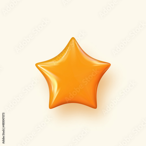 Vector glossy yellow star on white background. 3d geometric shape