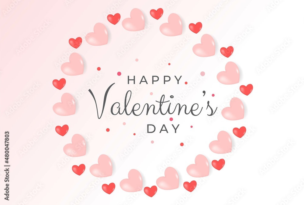 Happy Valentine's day backgound with cute realistic hearts. Day of love. Cover, banner, background for web