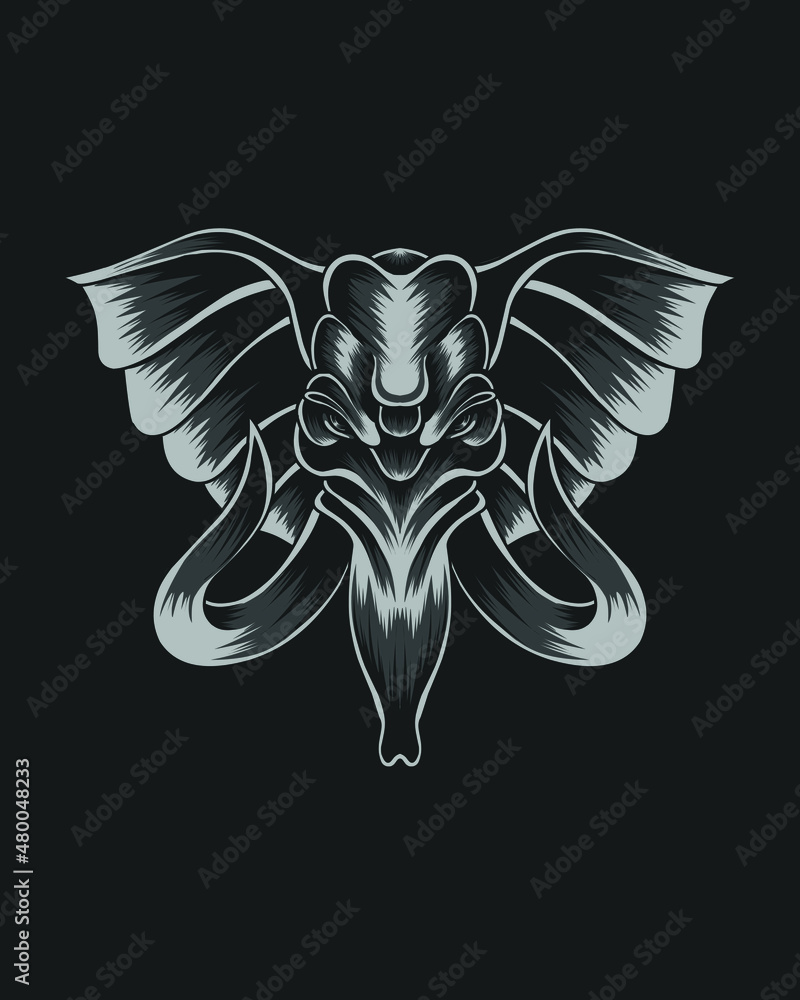 Fototapeta premium Artwork Illustration Big Tusk Elephant Head
