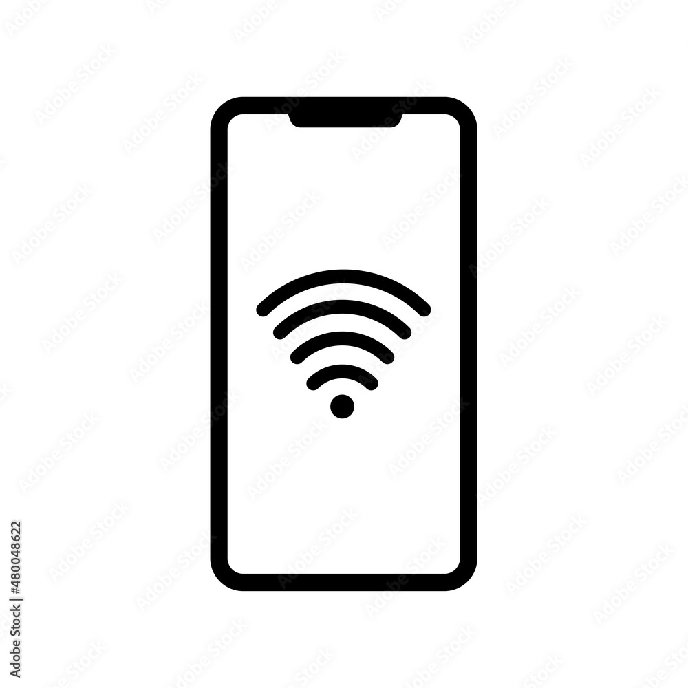Phone with wi fi connection. Internet symbol. Icon vector illustration in outline style Phone with wi fi connection. Internet symbol. Icon vector illustration in outline style